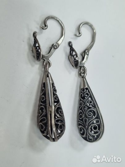 Красивые крупные ажурные серьги, серебро 925