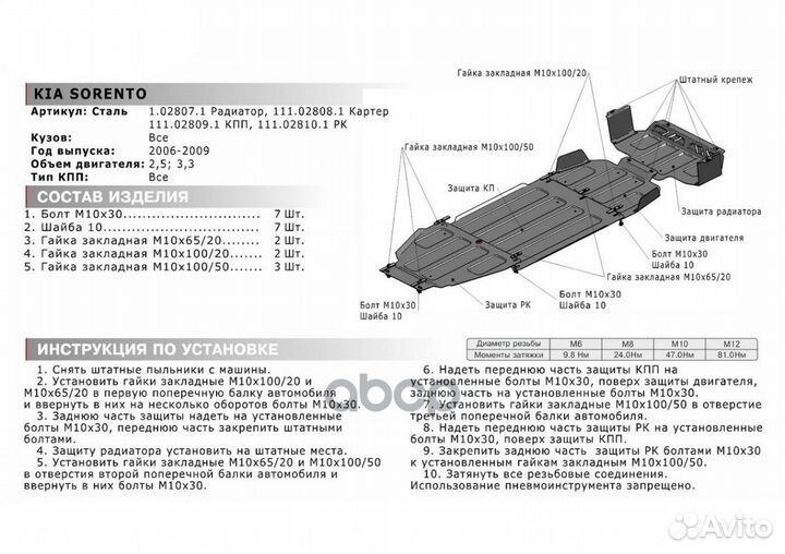 Защита картера двигателя Kia Sorento 111028081