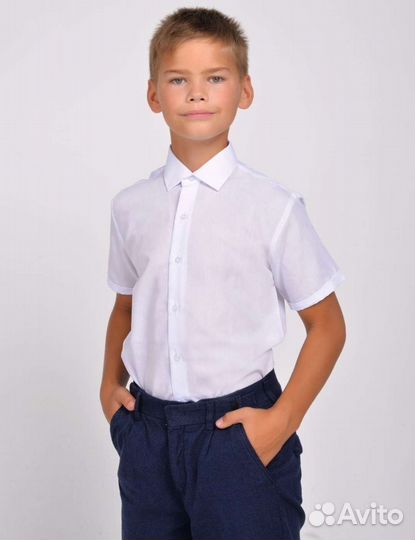 Рубашка белая короткий рукав приталенная 116 - 188