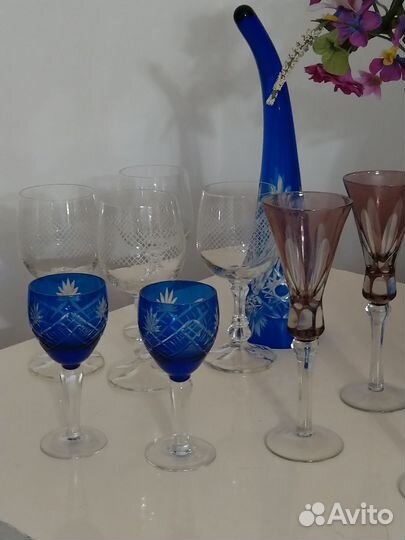Бокалы, рог, СССР, цветное стекло, хрусталь