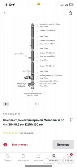 Труба дымохода 210 х 150мм х 1м