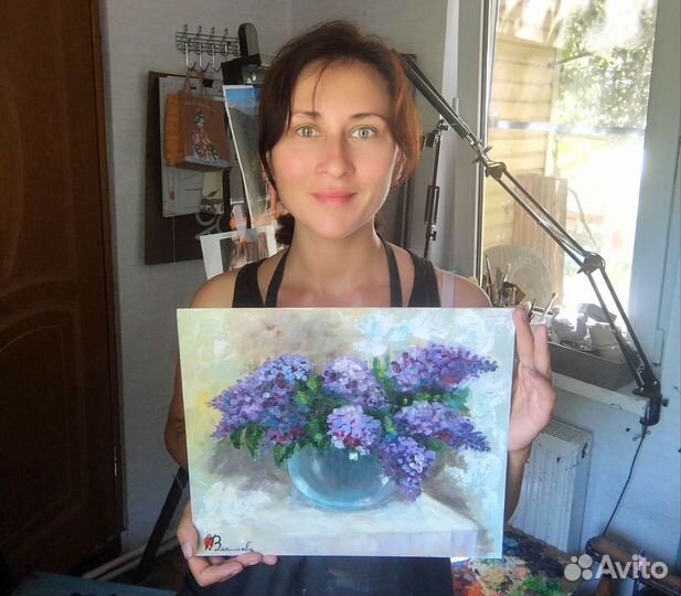 Картина маслом на холсте сирень