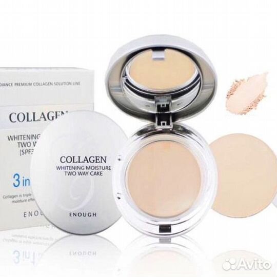 Пудра для лица с коллагеном и запасным блоком 3в1
