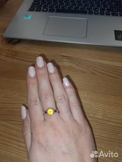 Элегантное серебр. кольцо с натуральным Цитрином