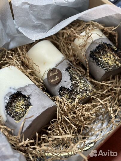 Бетонные свечи, соевые свечи с камнями, поднос