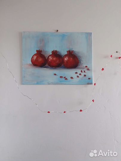Картина гранаты масло акрил холст