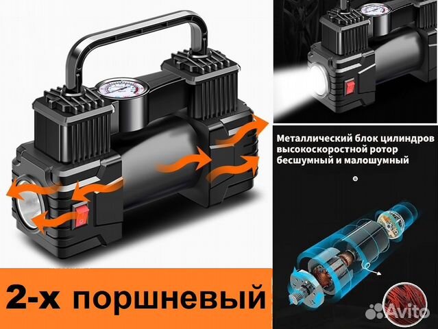 Компрессор автомобильный двухцилиндровый для шин купить в Москве ...