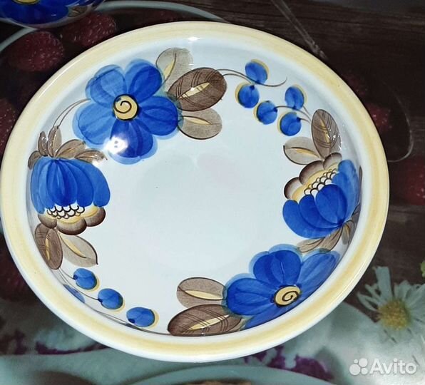 Фаянсовые кувшин и блюдо зик, ручная роспись, винт