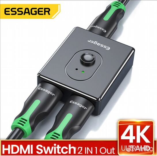 Разветвитель hdmi Essager HD 4K 1x2 / 2x1 адаптер