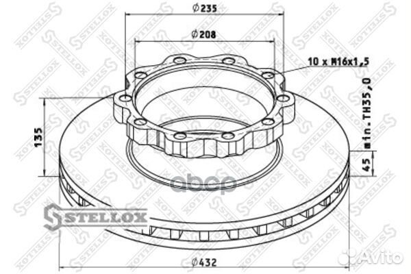 Диск торм. MAN TGA d432mm 208x45/135 10nxM16x1.5