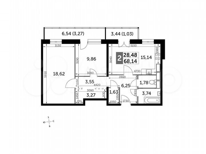 2-к. квартира, 68,7 м², 16/19 эт.