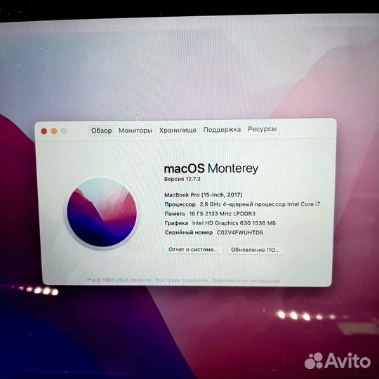 Ноутбук MacBook Pro 15 A1707 2017 Retinа 2880x1800 Intel Core i7 16GB 256GB