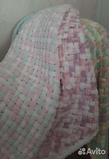 Плед детский, вязаный, плюшевый ручная работа