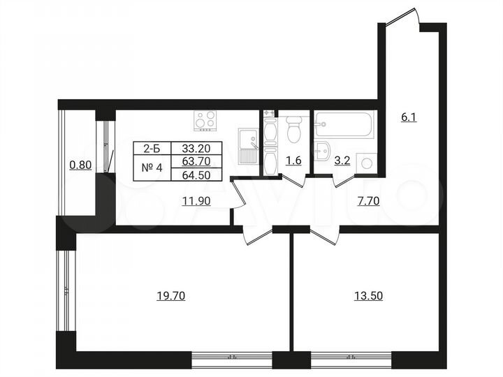 2-к. квартира, 64,5 м², 9/9 эт.
