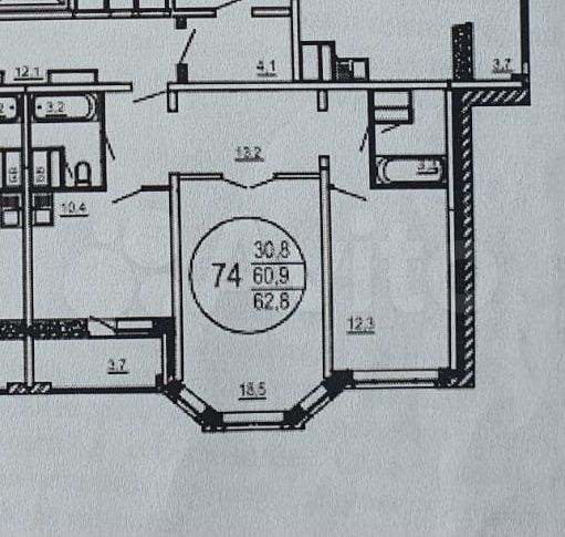 2-к. квартира, 62,8 м², 4/15 эт.