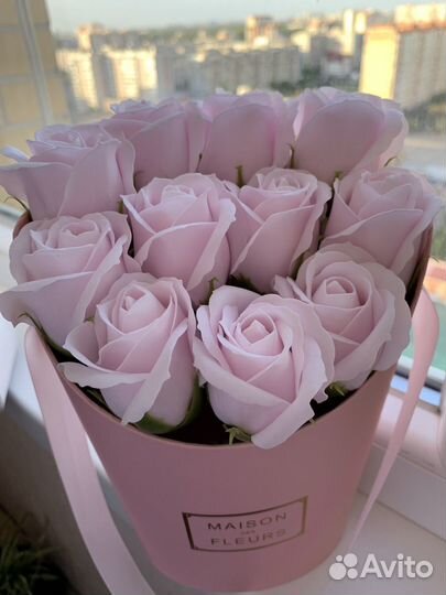 Букет из мыла в коробке, мыльные розы, подарок