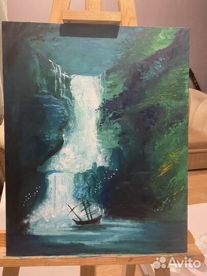 Картина маслом на холсте. Водопад