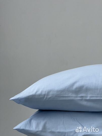 Постельное белье евро голубое из вареного хлопка