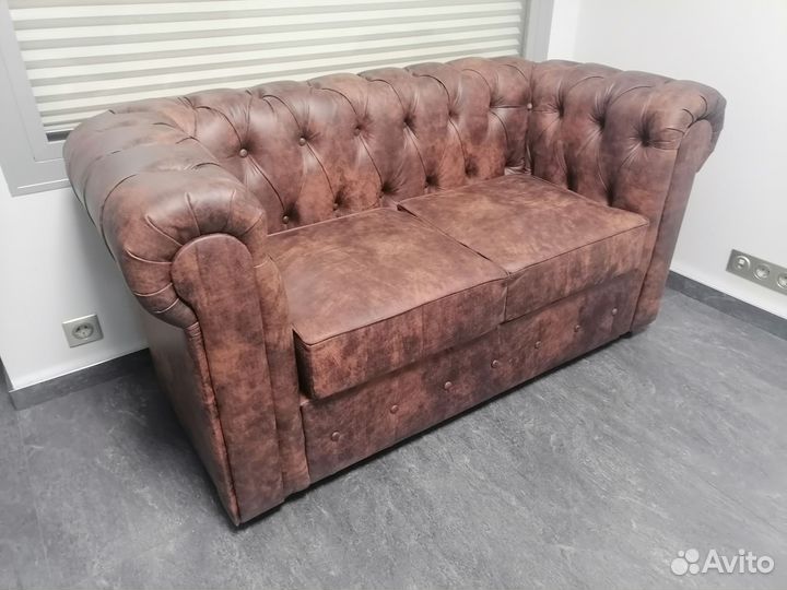 Диван честер зеленый коричневый