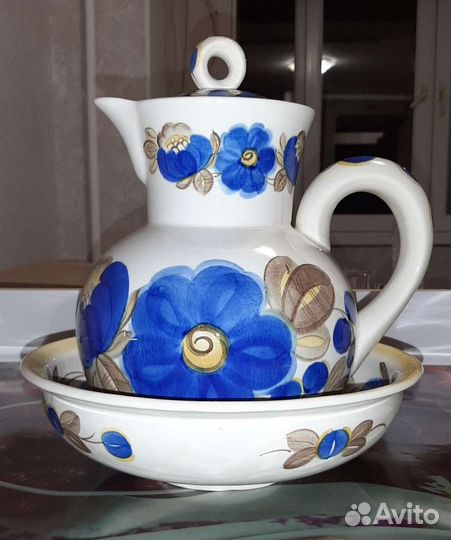 Фаянсовые кувшин и блюдо зик, ручная роспись, винт