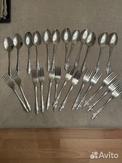 Чайные ложечки мельхиор, вилки и ножи