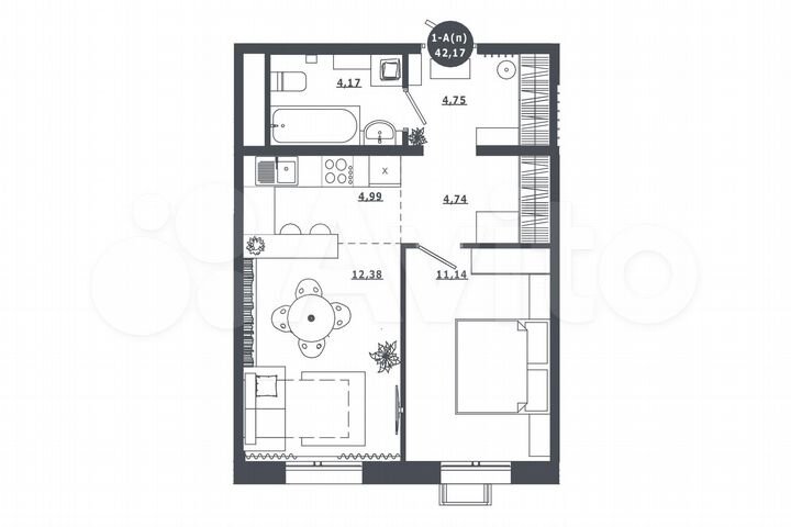 1-к. квартира, 42,2 м², 16/16 эт.