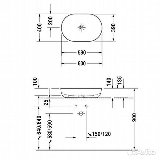 Duravit Luv Раковина 60х40см., без отв., на столеш