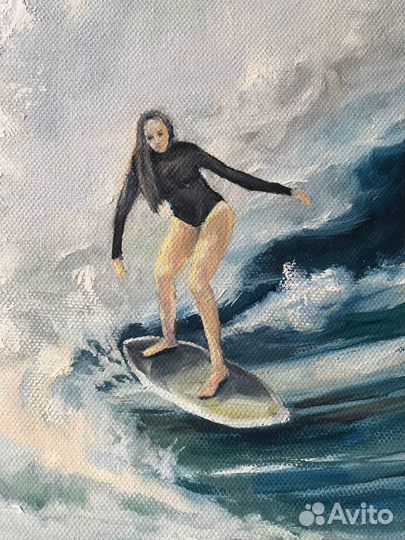 Картина маслом море волны лето серфинг