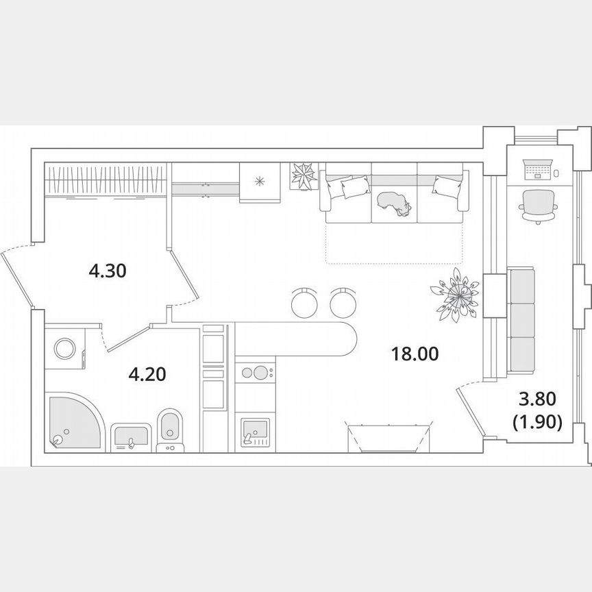 Квартира-студия, 28,4 м², 12/13 эт.