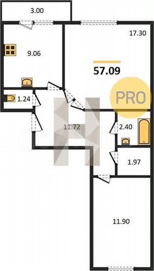 2-к. квартира, 57 м², 2/5 эт.
