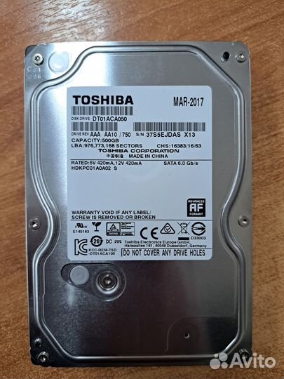 Жесткий диск hdd toshiba 500 GB
