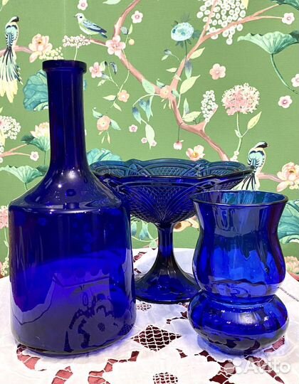 Ваза графин синее стекло кобальт посуда СССР
