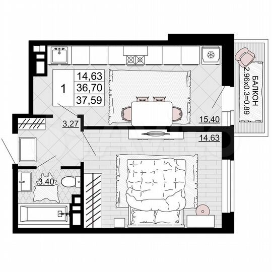 1-к. квартира, 37,6 м², 10/12 эт.