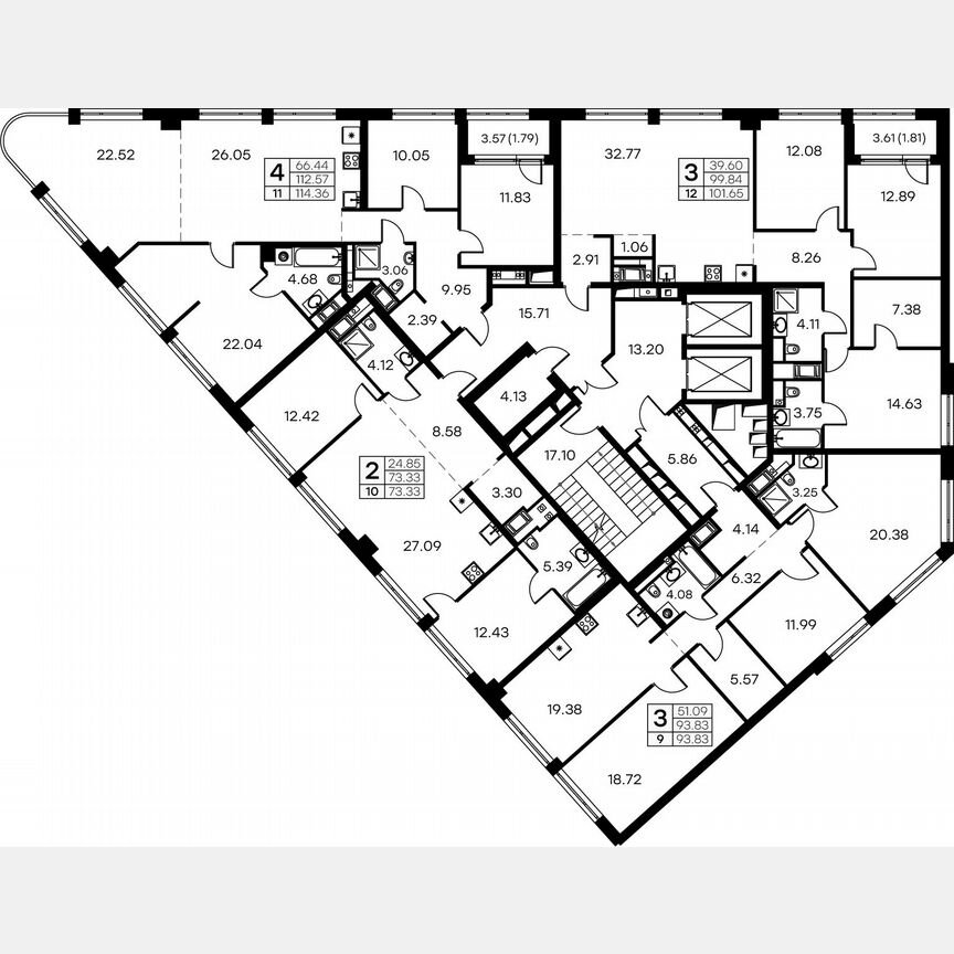 3-к. квартира, 102,8 м², 5/19 эт.