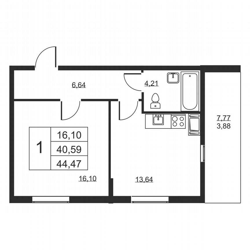 1-к. квартира, 44,5 м², 4/19 эт.