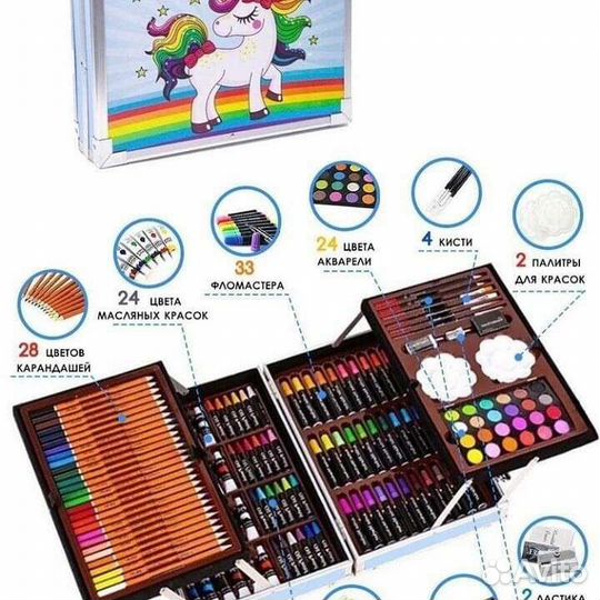 Художественный набор голубой металлический чемодан