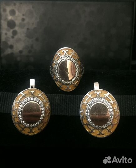 Кольцо серьги серебро 925пр. золото 375пр. фианиты