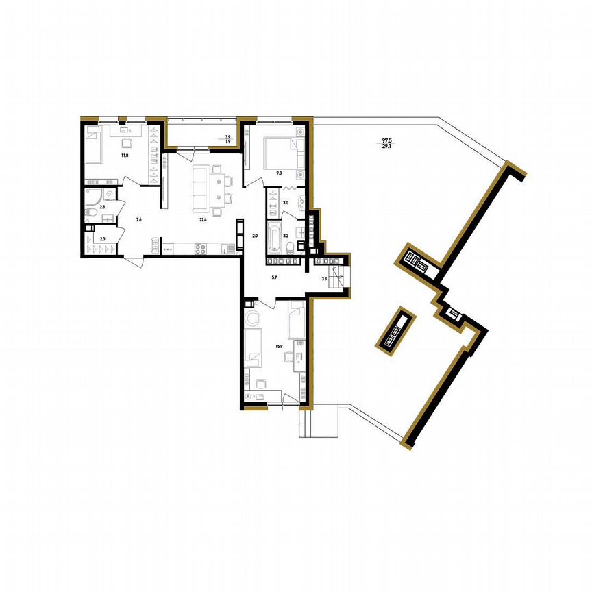 3-к. квартира, 121,1 м², 10/12 эт.
