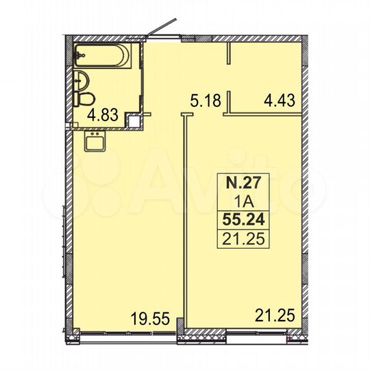 1-к. квартира, 55,2 м², 1/5 эт.