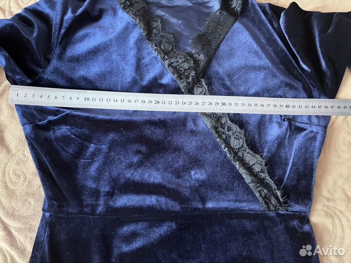 Синее платье с разрезом, 46-48