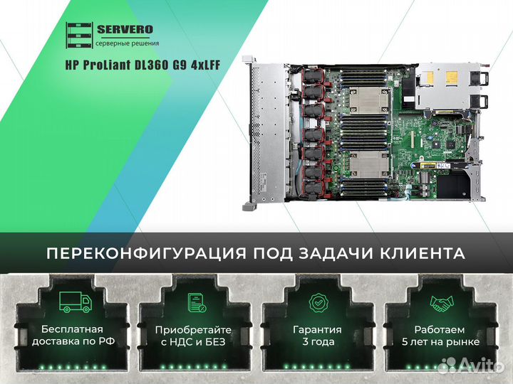 HP DL360 G9 4xLFF/2xE5-2666v3/22х32Gb/2x500WT