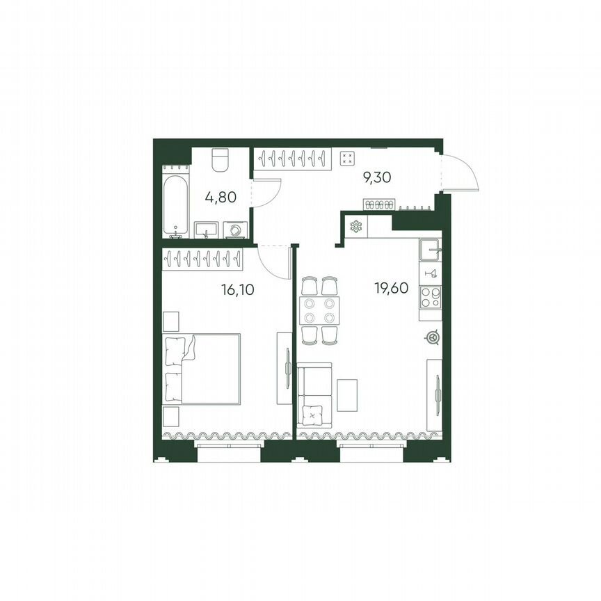 1-к. квартира, 49,8 м², 3/9 эт.