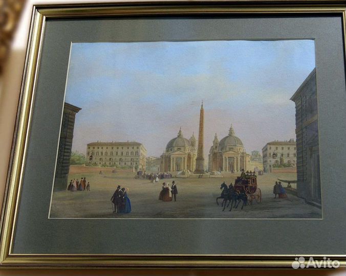 Картина, акварель. Антиквариат, Рим, 1850