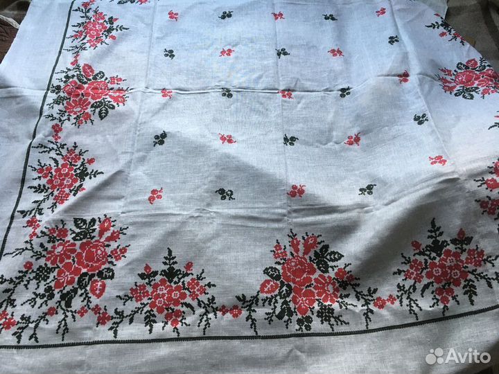 Скатерть льняная хлопок набивная винтаж
