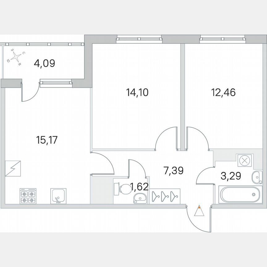 2-к. квартира, 56,1 м², 5/5 эт.
