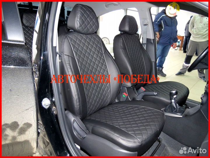 Чехлы Kia Rio 3 Sd из экокожи чёрные Ромб