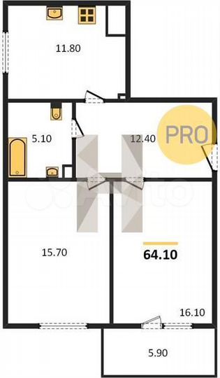 2-к. квартира, 64,2 м², 7/8 эт.