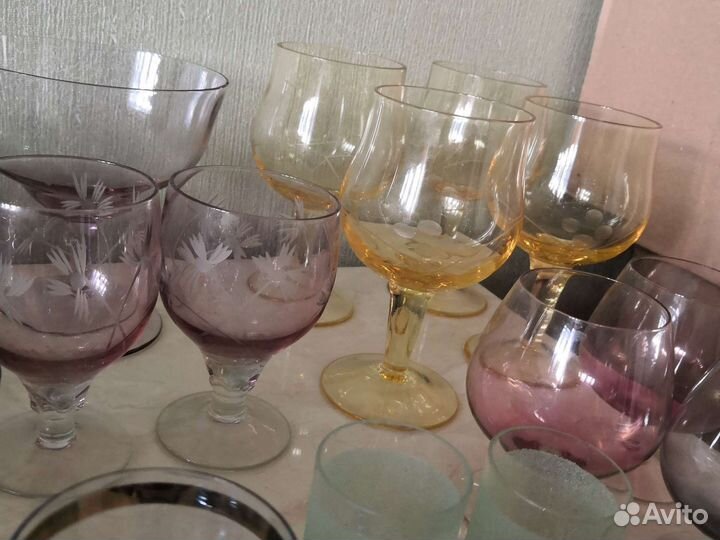 Рюмки цветное стекло, синее, розовое СССР