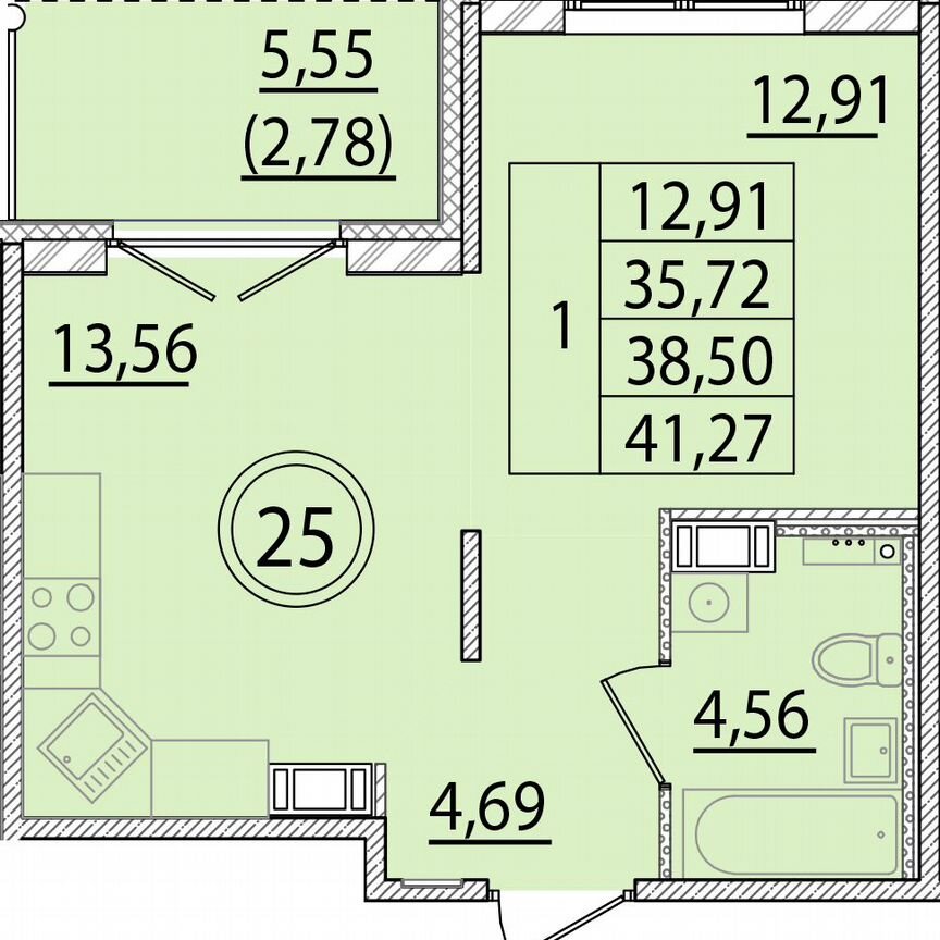 1-к. квартира, 35,7 м², 2/4 эт.