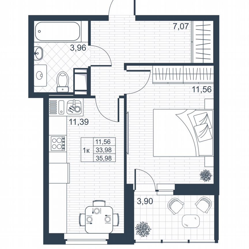 1-к. квартира, 33,7 м², 6/9 эт.